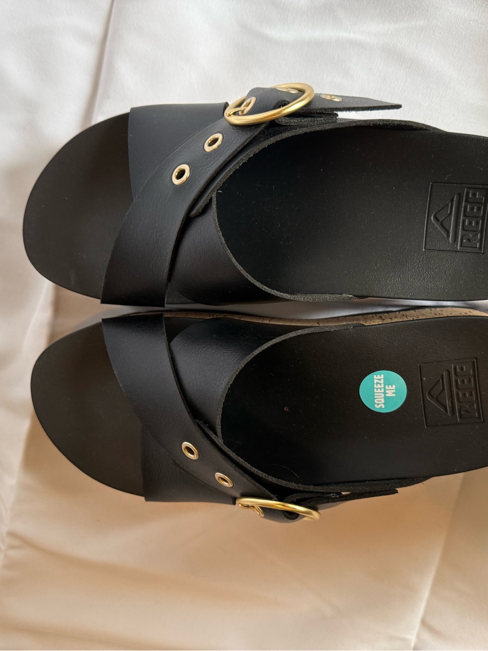 Reef Women’s Black Slide Sandals with Gold Hardware